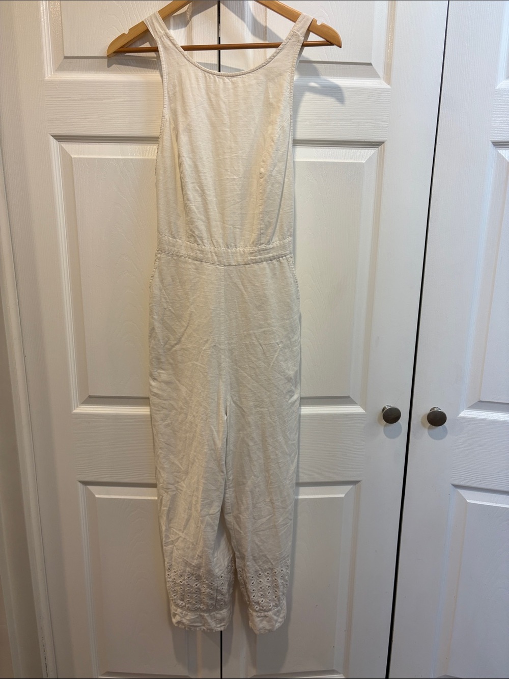Urban Outfitters Cream Eyelet Hem Sleeveless Jumpsuit